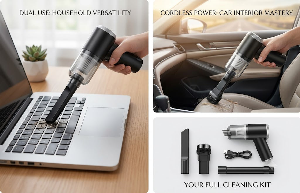 1pc Wireless Vacuum Cleaner Dual Use for Home and Car 120W High Power Powerful Vacuum Cleaner Black