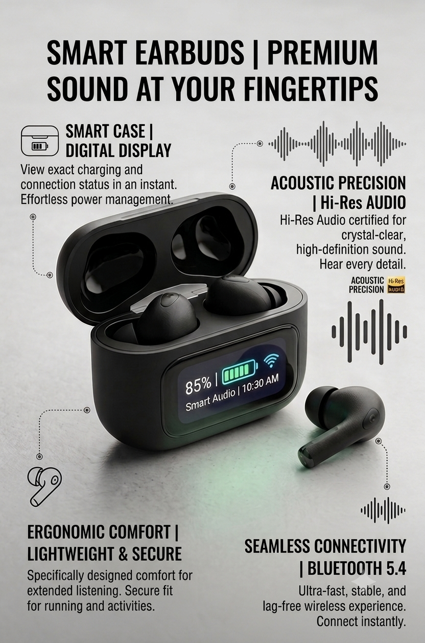 Premium Smart Touch Display Wireless Earbuds